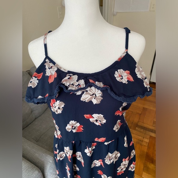 Angie Women's Navy Ruffle Top Sleeveless Floral Dress Sundress Size M - Picture 3 of 9